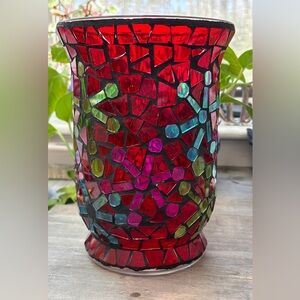 Red Mosaic Hurricane Vase Candle Holder Gorgeous Large